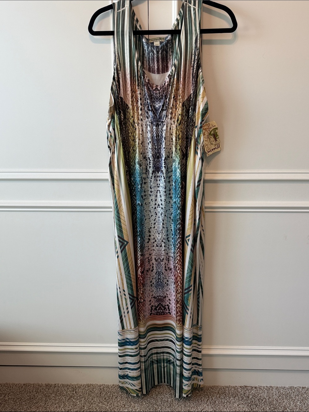 Sleeveless Multicolor Maxi Dress - Striped & Abstract Print